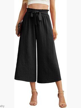 High Waist Wide Leg Palazzo Pants, Adjustable Knot, Polyester, Business Casual